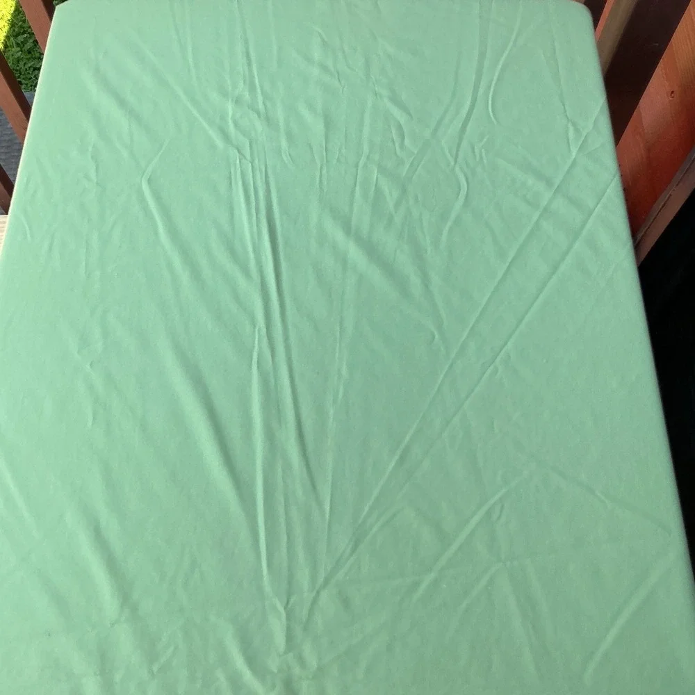 Homemade 70s Tablecloth Rectangular 68x104 Sage Green Lace Trim‎ Vintage